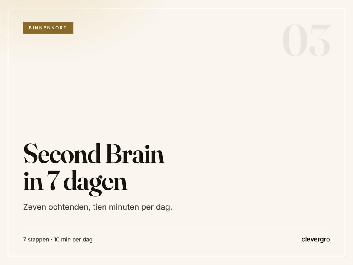 Bouw je Second Brain in 7 dagen: Zeven ochtenden, tien minuten per dag, tot je bedrijf dingen voor je onthoudt in plaats van jij.