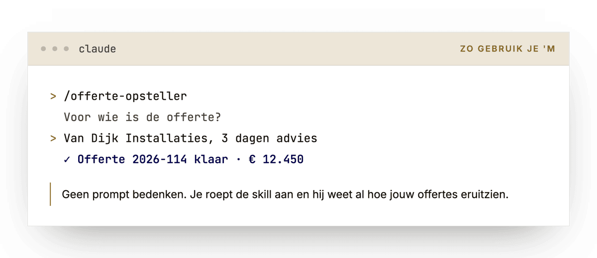 Voorbeeld: de offerte-opsteller aanroepen in Claude Code